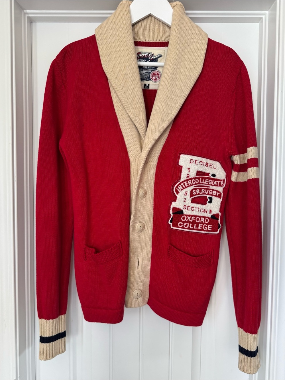 Diesel Red and Cream Shawl Collar Men’s Cardigan with Oxford Patch